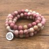 108 Natural Rhodonite Gemstone Mala Bead Bracelet | Mala Beads Bracelets Bracelets