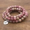 108 Natural Rhodonite Gemstone Mala Bead Bracelet | Mala Beads Bracelets Bracelets