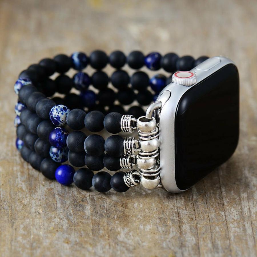 Black Onyx & Blue Jasper Beaded Stretchable Apple Watch Band | Apple Watch Bands Apple Watch Bands Apple Watch Bands