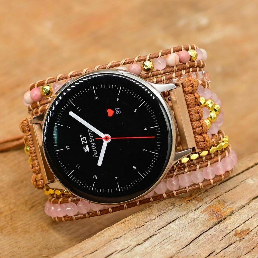 Google Pixel Watch Band With Natural Rhodonite & Rose Quartz Beads | Google Pixel Watch Bands Google Pixel Watch Bands Google Pixel Watch Bands