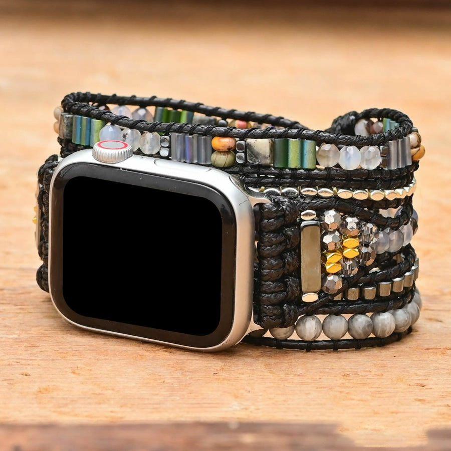 Handmade Black & Gray Beaded Apple Watch Band | Apple Watch Bands Apple Watch Bands Apple Watch Bands