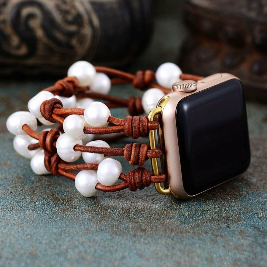 Handmade Pearl and Leather Apple Watch Band | Apple Watch Bands Apple Watch Bands Apple Watch Bands