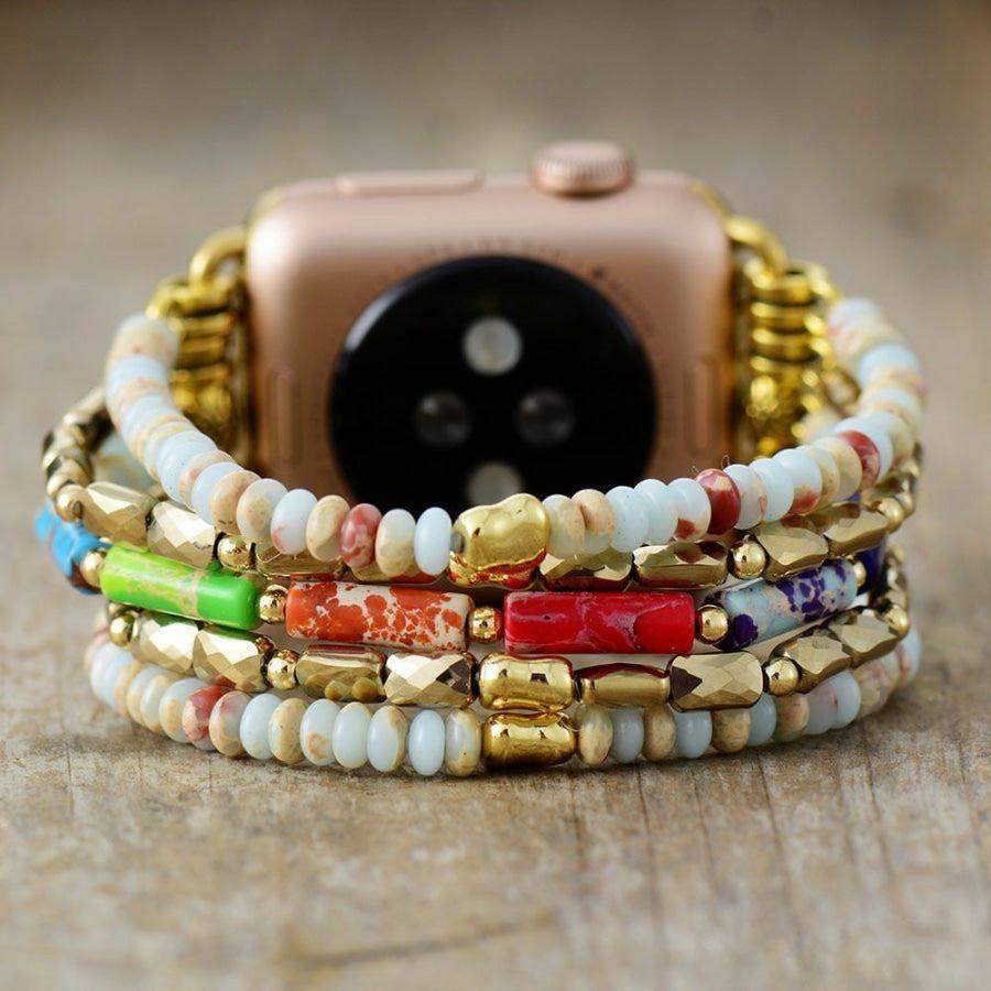 King Jasper & Rainbow Beaded Stretchable Apple Watch Band | Apple Watch Bands Apple Watch Bands Apple Watch Bands