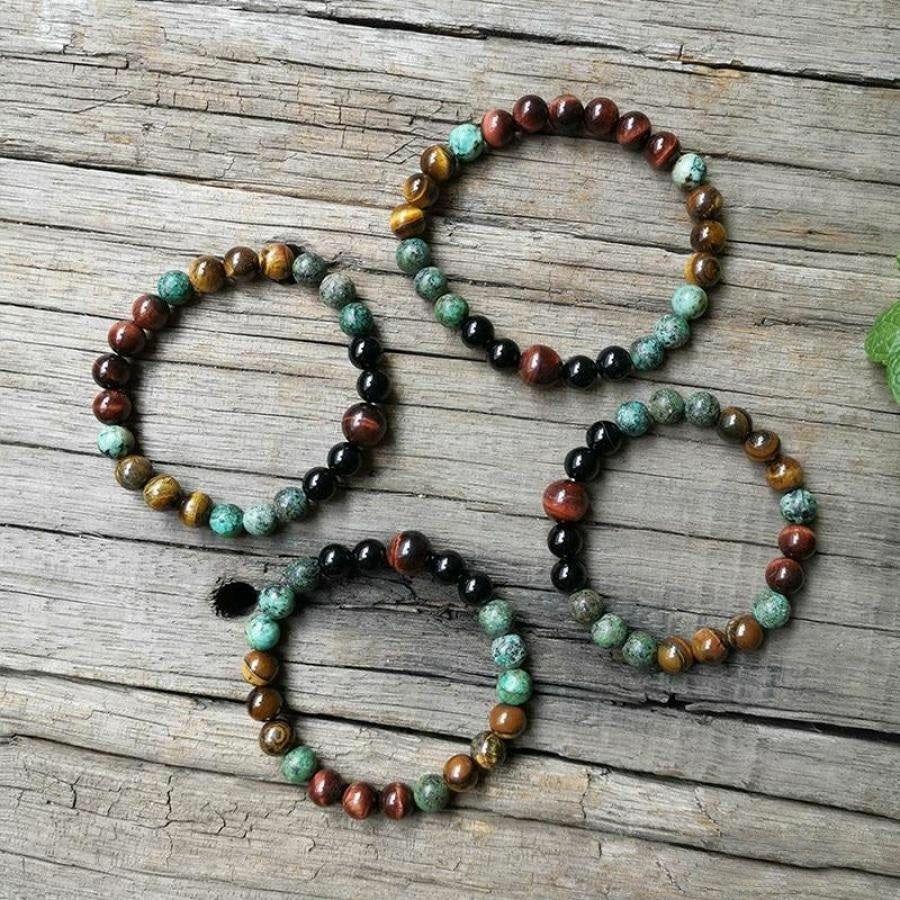 Natural African Turquoise Tiger Eye & Black Onyx Bead Bracelet | Bracelets Bracelets Bracelets