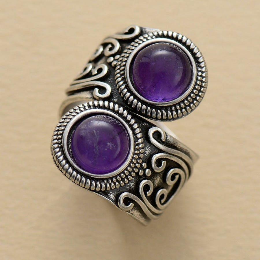 Natural Amethyst Silver Plated Antique Ring | Rings Jewelry Rings