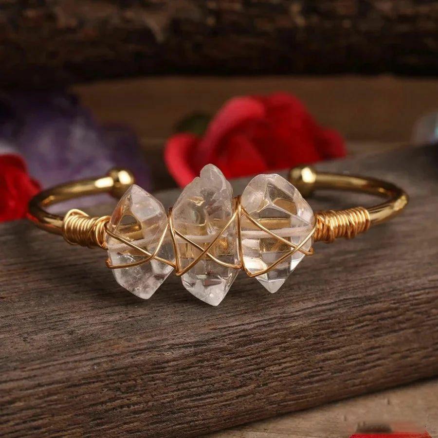 Natural Clear Quartz Crystal Wandpoint Cuff Bracelet | Bracelets Bracelets Bracelets