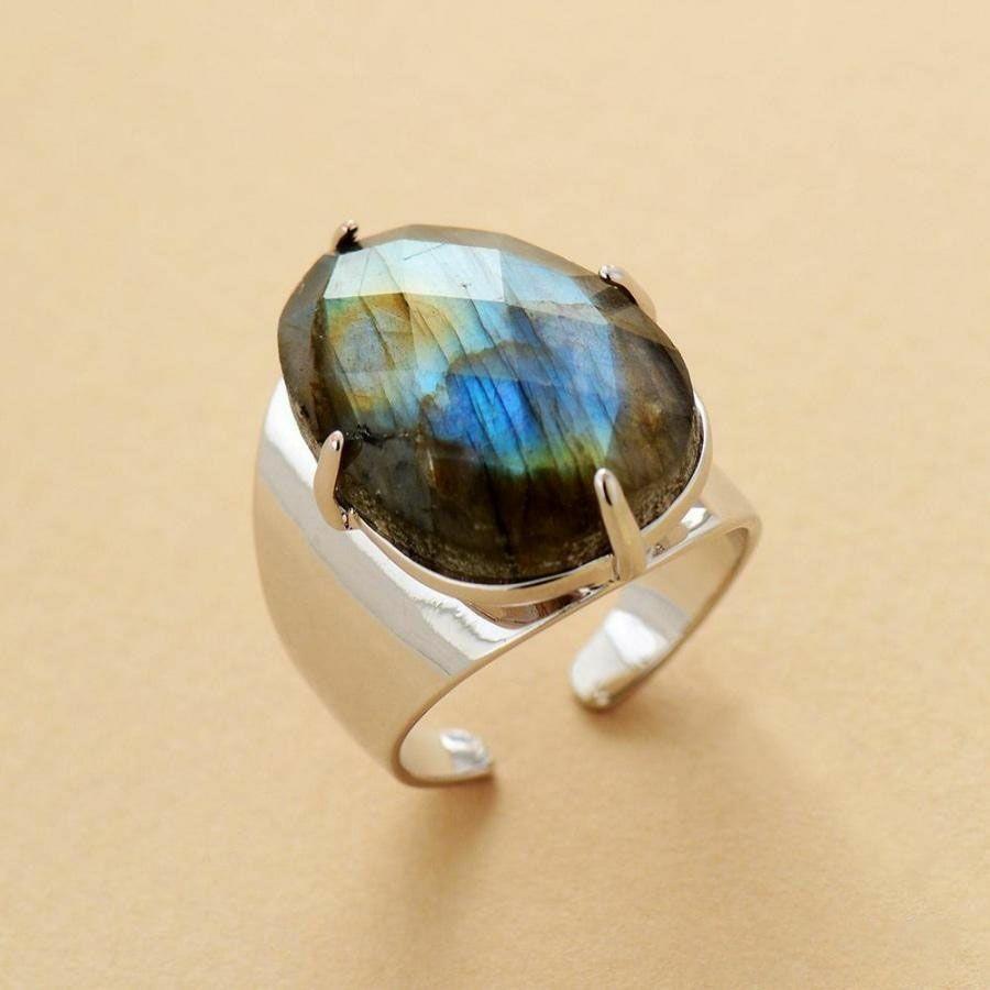 Natural Labradorite Silver Cuff Ring | Rings Jewelry Rings