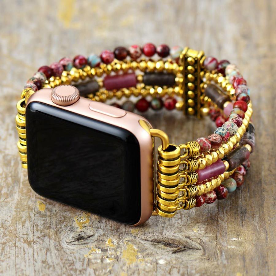 Natural Red Jasper & Golden Bead Stretchable Apple Watch Band | Apple Watch Bands Apple Watch Bands Apple Watch Bands