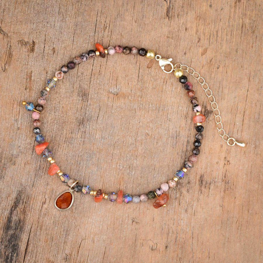 Natural Rhodonite & Carnelian Stone Beaded Anklet | Anklets Anklets Anklets