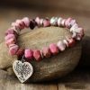 Natural Rhodonite Tree of Life & Heart Bead Bracelet | Bracelets Bracelets