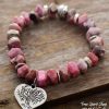 Natural Rhodonite Tree of Life & Heart Bead Bracelet | Bracelets Bracelets