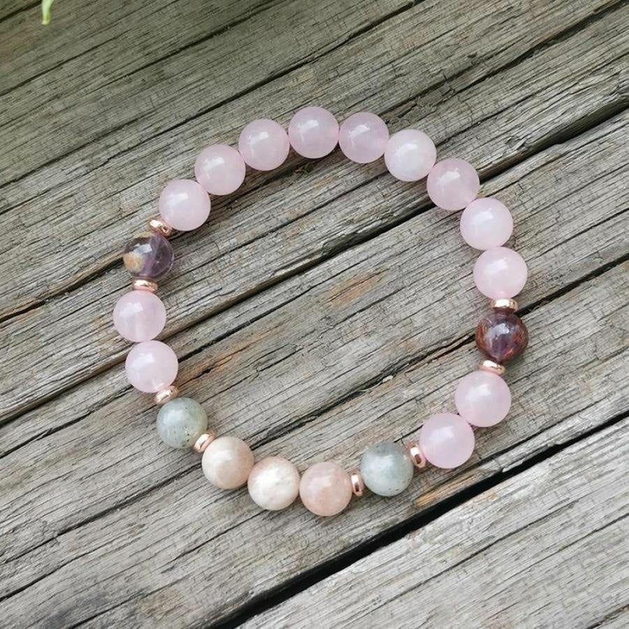 Natural Rose Quartz Amethyst & Green Jade Bead Bracelet | Bracelets Bracelets Bracelets