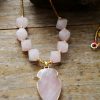 Natural Rose Quartz Diamond Shaped Pendant Necklace | Necklaces Jewelry Necklaces