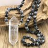 Natural Snowflake Obsidian & Clear Quartz Pendant Necklace | Mala Beads Jewelry Mala Beads