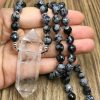 Natural Snowflake Obsidian & Clear Quartz Pendant Necklace | Mala Beads Jewelry Mala Beads