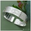 S990 Silver Buddhist Lotus & Heart Sutra Bangle Bracelet | Bracelets Bracelets Bracelets