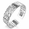 S990 Silver Buddhist Lotus & Heart Sutra Bangle Bracelet | Bracelets Bracelets Bracelets