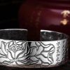 S990 Silver Buddhist Lotus & Heart Sutra Bangle Bracelet | Bracelets Bracelets Bracelets