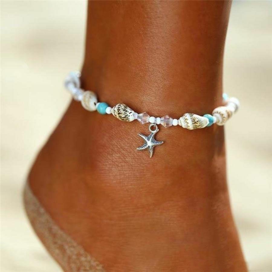 Seashell & Starfish Charm Beaded Anklet | Anklets Anklets Anklets