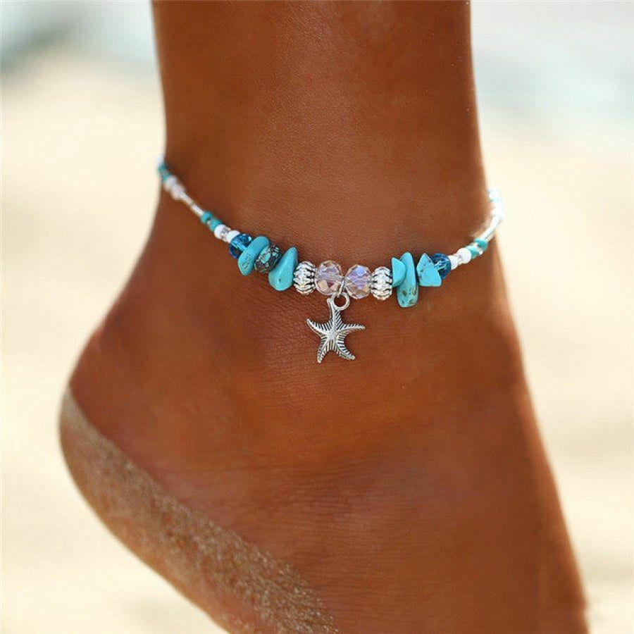 Turquoise & Starfish Charm Beaded Anklet | Anklets Anklets Anklets