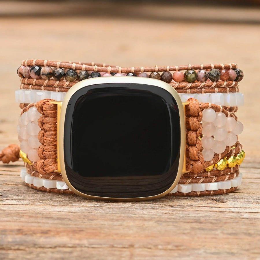 White Selenite & Sunstone Bead Fitbit Watch Band | Fitbit Watch Bands Fitbit Watch Bands Fitbit Watch Bands