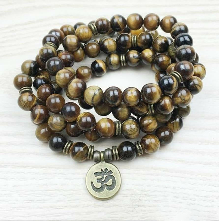 108 Natural Tiger Eye Stone Mala Prayer Beads Bracelet | Mala Beads Bracelets Bracelets