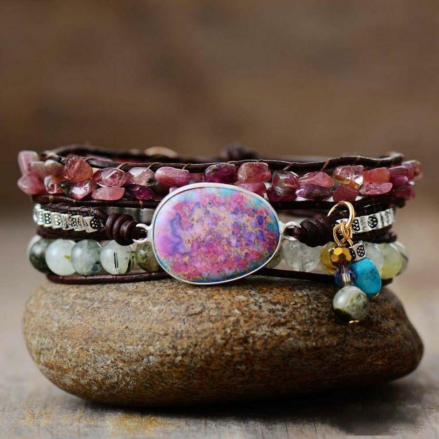 Natural Pink Tourmaline & Prehnite Wrap Bracelet | Wrap Bracelets Bracelets Bracelets