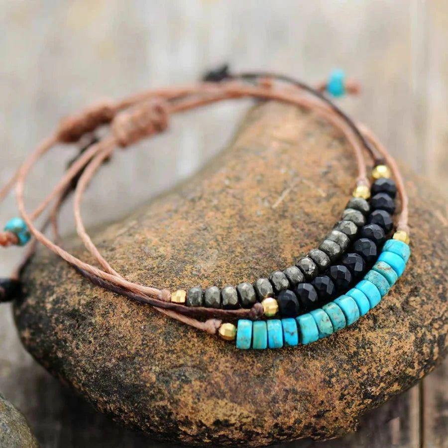 Natural Pyrite Onyx & Turquoise Howlite Friendship Bracelets | Wrap Bracelets Bracelets Bracelets