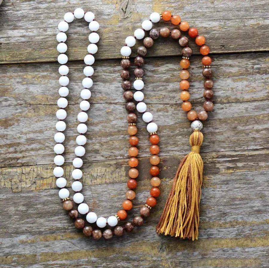 108 Natural Agate & Howlite Gemstone Bead Mala Necklace | Necklaces Jewelry Mala Beads