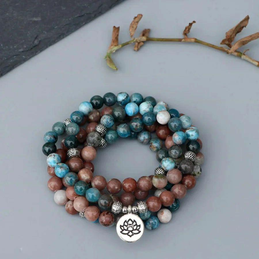 108 Natural Aqua Apatite & Red Stone Mala Bracelet | Necklaces Bracelets Bracelets