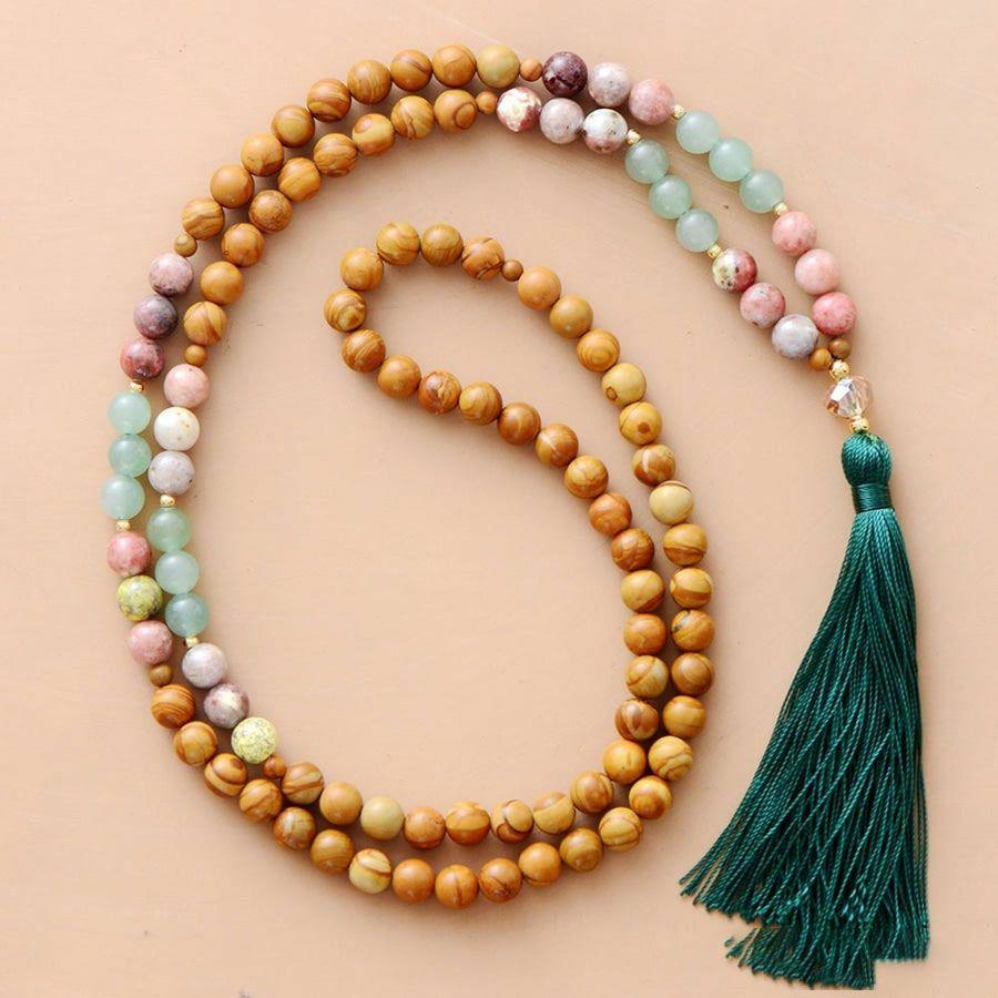 108 Natural Wood Jasper & Pink Jasper Mala Bead Necklace | Mala Beads Jewelry Mala Beads