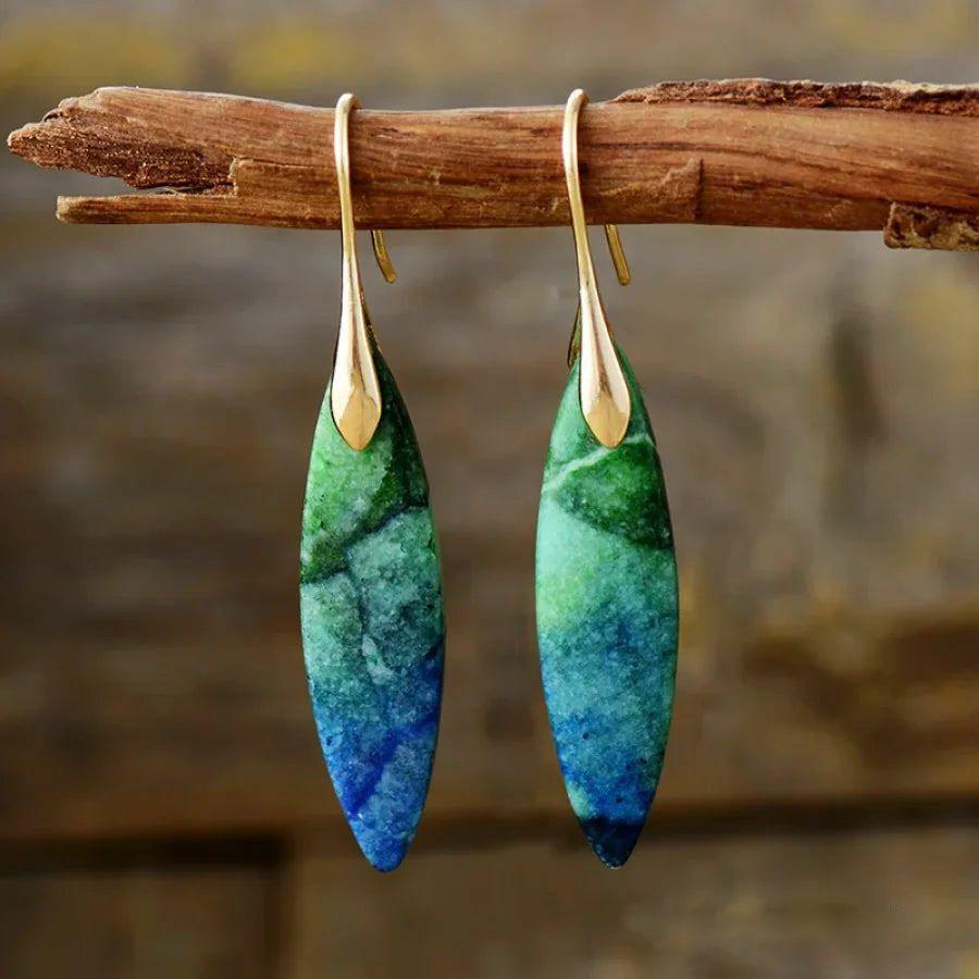 Blue & Green Leaf Shape Drop Earrings | Earrings Earrings Earrings