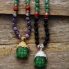 Natural Black Onyx & Green Jade Buddha Pendant Necklace | Mala Beads Jewelry Mala Beads