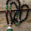 Natural Black Onyx & Green Jade Buddha Pendant Necklace | Mala Beads Jewelry Mala Beads