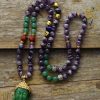 Natural Black Onyx & Green Jade Buddha Pendant Necklace | Mala Beads Jewelry Mala Beads