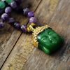 Natural Black Onyx & Green Jade Buddha Pendant Necklace | Mala Beads Jewelry Mala Beads