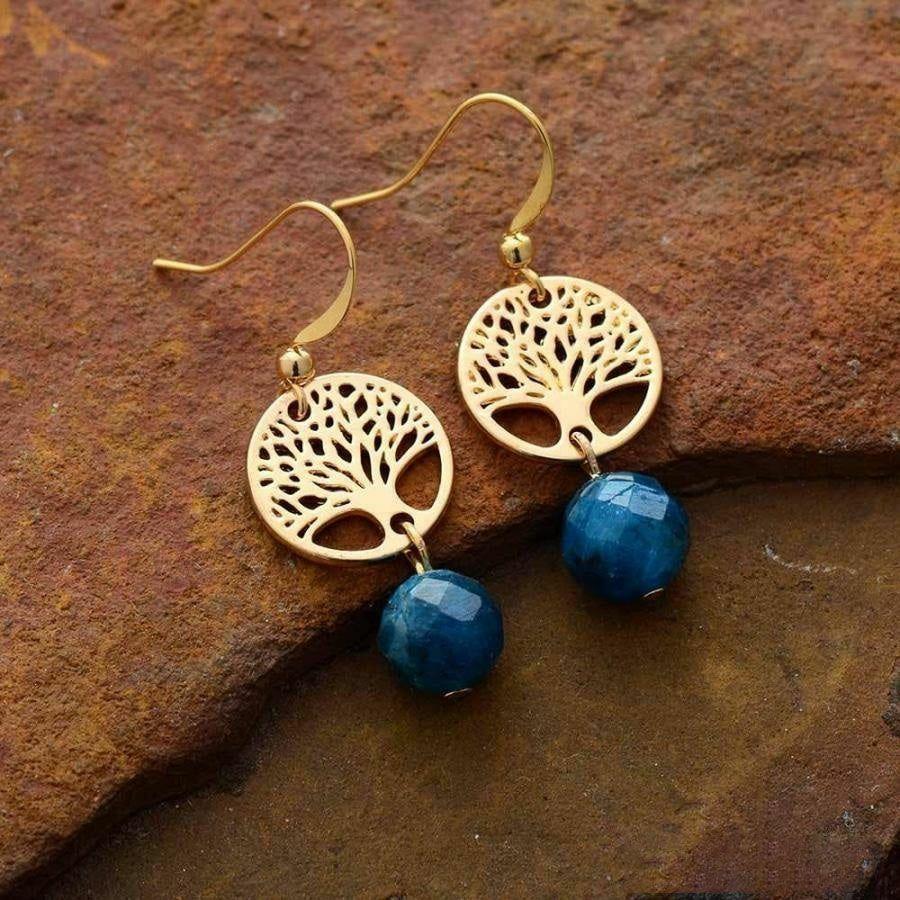 Natural Blue Apatite & Tree Of Life Earrings | Earrings Earrings Earrings