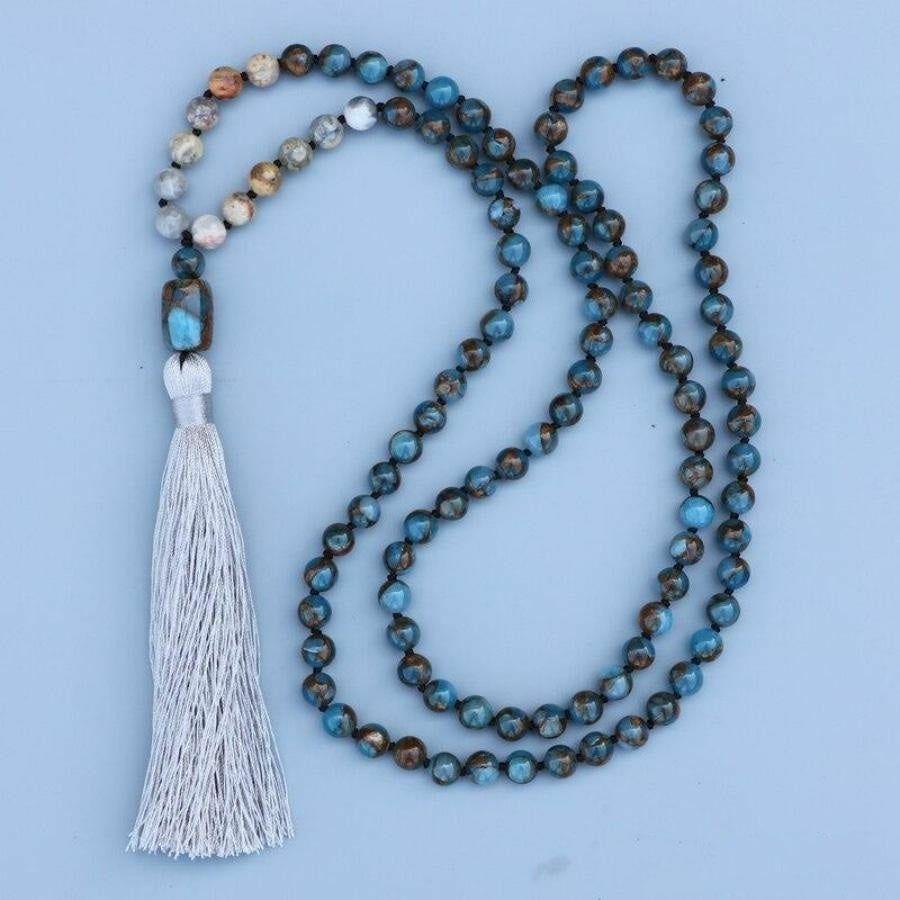 Natural Blue Crazy Onyx Stone Mala Bead Necklace | Necklaces Jewelry Mala Beads