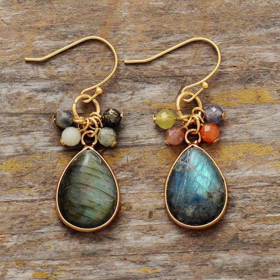 Natural Labradorite & Mixed Beads Drop Earrings | Earrings Earrings Earrings