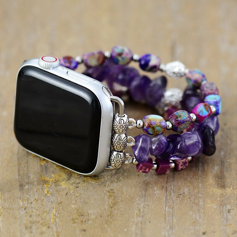 Amethyst & Purple Jasper Elastic Beaded Apple Watch Band | Apple Watch Bands Apple Watch Bands Apple Watch Bands