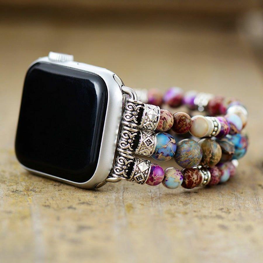 Handmade Purple Jasper Bead Elastic Apple Watch Band | Apple Watch Bands Apple Watch Bands Apple Watch Bands