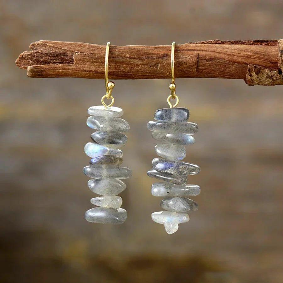 Natural Labradorite Stone Stacked Drop Earrings | Earrings Earrings Earrings