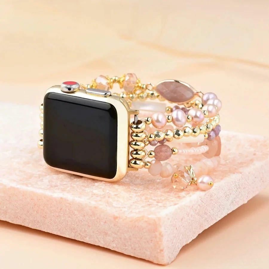 Natural Pink Aventurine & Pearl Apple Watch Bracelet | Apple Watch Bands Apple Watch Bands Apple Watch Bands